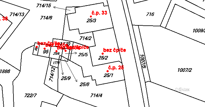 Mezholezy 39237826 na parcele st. 25/2 v KÚ Mezholezy u Horšovského Týna, Katastrální mapa