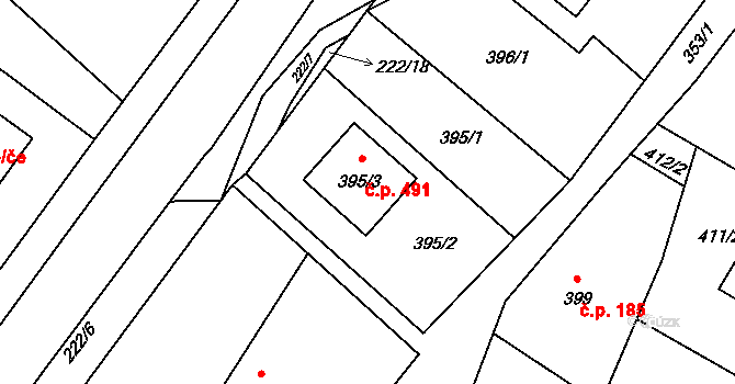 Štípa 491, Zlín na parcele st. 395/3 v KÚ Štípa, Katastrální mapa