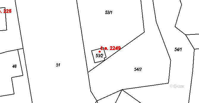 Hradiště 2249, Těrlicko na parcele st. 53/2 v KÚ Hradiště pod Babí horou, Katastrální mapa