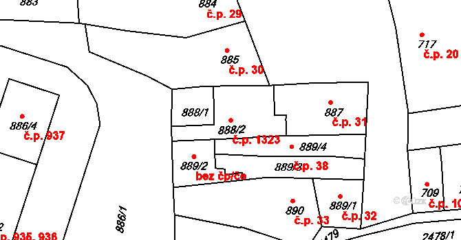 Třeboň II 1323, Třeboň na parcele st. 888/2 v KÚ Třeboň, Katastrální mapa