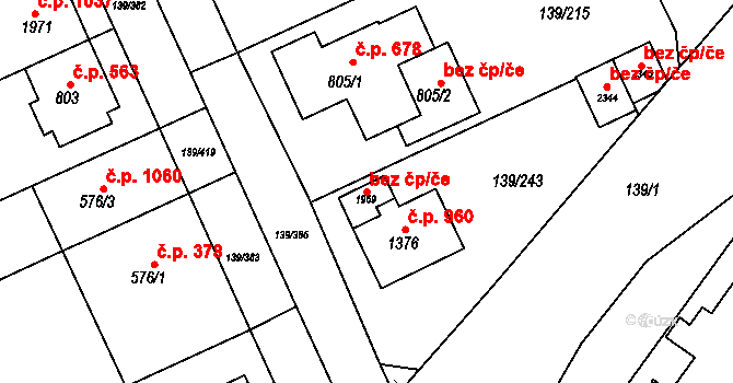 Třebíč 44137826 na parcele st. 1969 v KÚ Podklášteří, Katastrální mapa