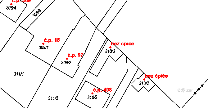 Zastávka 46041826 na parcele st. 310/3 v KÚ Zastávka, Katastrální mapa