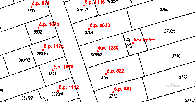 Vlčnov 1230 na parcele st. 3768/2 v KÚ Vlčnov, Katastrální mapa