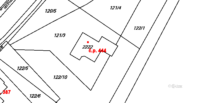 Lačnov 444, Svitavy na parcele st. 2222 v KÚ Moravský Lačnov, Katastrální mapa