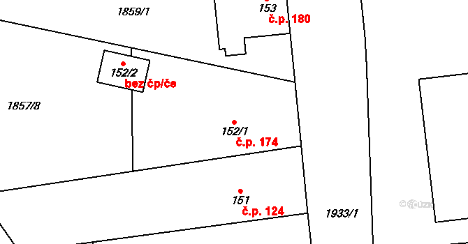 Bečov 174 na parcele st. 152/1 v KÚ Bečov u Mostu, Katastrální mapa