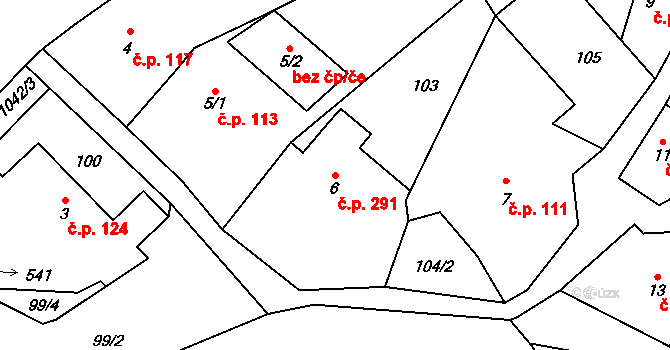 Zaječice 291 na parcele st. 6 v KÚ Zaječice u Chrudimi, Katastrální mapa