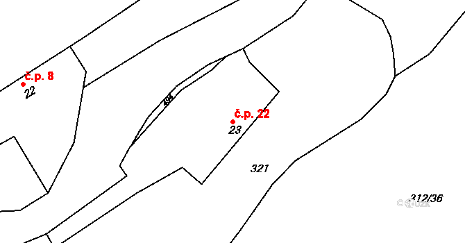Temešvár 22 na parcele st. 23 v KÚ Temešvár, Katastrální mapa