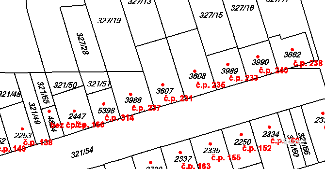 Václavské Předměstí 231, Písek na parcele st. 3607 v KÚ Písek, Katastrální mapa