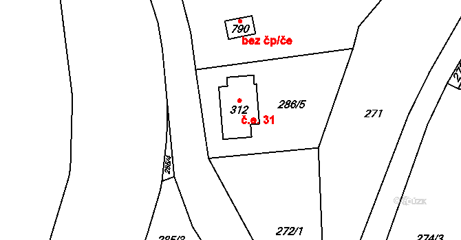 Klášterec nad Orlicí 31 na parcele st. 312 v KÚ Klášterec nad Orlicí, Katastrální mapa