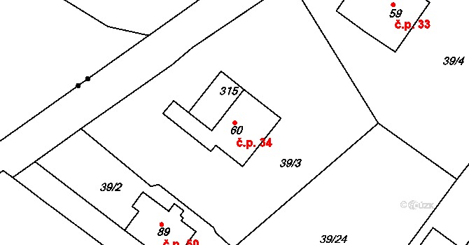 Dvořisko 34, Choceň na parcele st. 60 v KÚ Dvořisko, Katastrální mapa