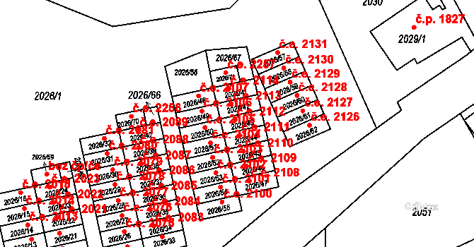 Český Těšín 2112 na parcele st. 2026/43 v KÚ Český Těšín, Katastrální mapa