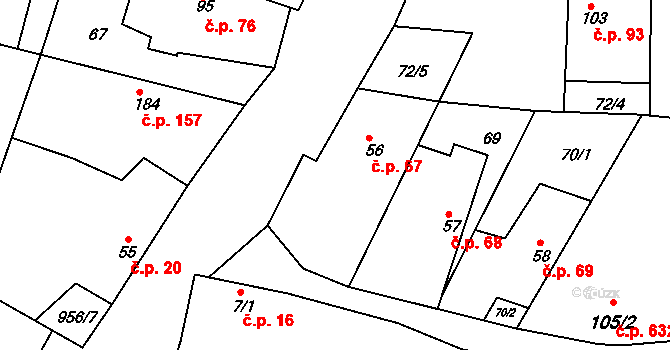 Hýskov 67 na parcele st. 56 v KÚ Hýskov, Katastrální mapa