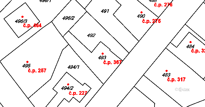 Jakubské Předměstí 367, Jaroměř na parcele st. 493 v KÚ Jaroměř, Katastrální mapa