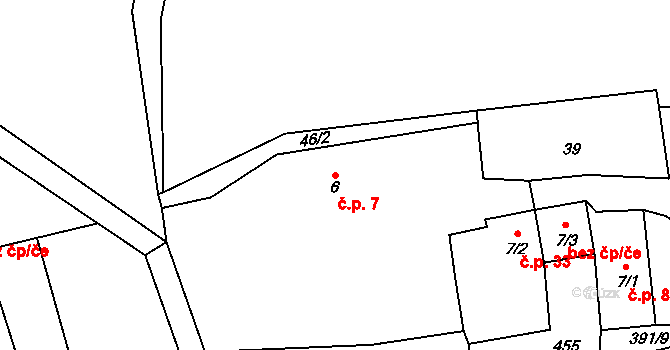 Chrančovice 7, Všeruby na parcele st. 6 v KÚ Chrančovice, Katastrální mapa