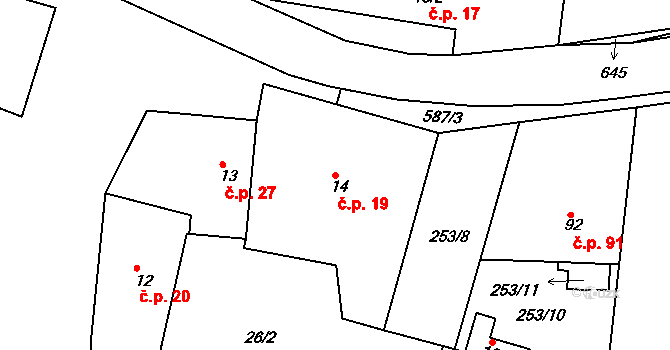 Lohenice 19, Přelouč na parcele st. 14 v KÚ Lohenice u Přelouče, Katastrální mapa