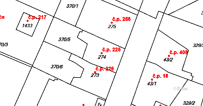 Rosice 225, Pardubice na parcele st. 274 v KÚ Rosice nad Labem, Katastrální mapa