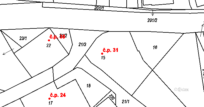Sychotín 31, Kunštát na parcele st. 15 v KÚ Sychotín, Katastrální mapa