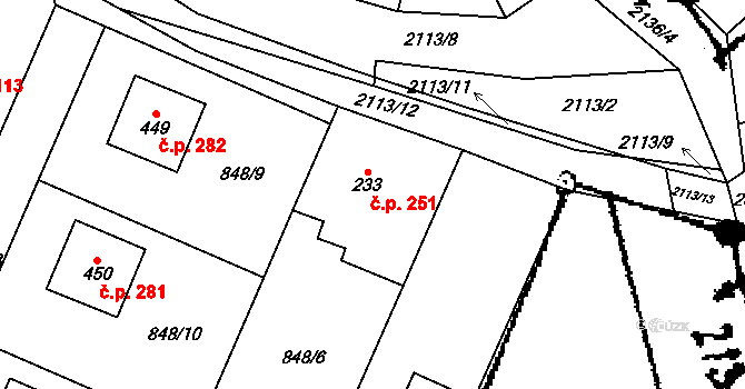 Ženklava 251 na parcele st. 233 v KÚ Ženklava, Katastrální mapa