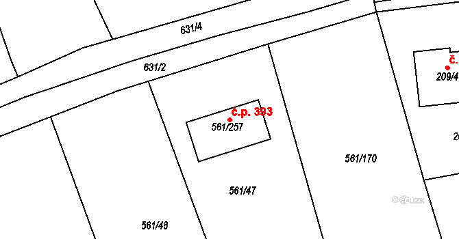 Třebestovice 393 na parcele st. 561/257 v KÚ Třebestovice, Katastrální mapa