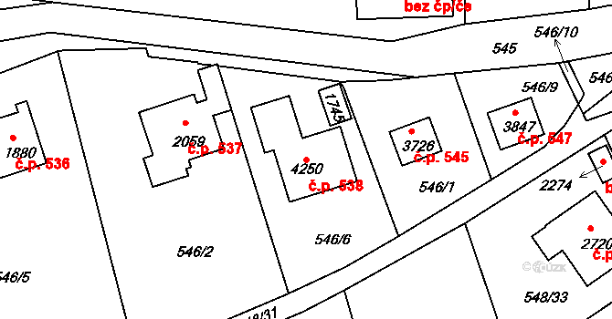 Horní Brána 538, Český Krumlov na parcele st. 4250 v KÚ Český Krumlov, Katastrální mapa