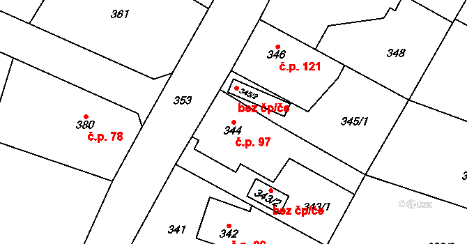 Senec 97, Zruč-Senec na parcele st. 344 v KÚ Senec u Plzně, Katastrální mapa