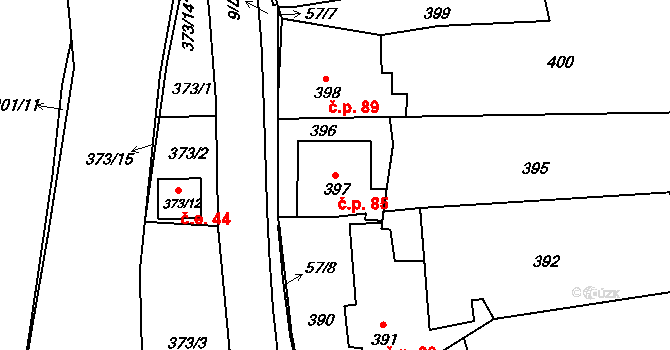 Koštov 85, Trmice na parcele st. 397 v KÚ Koštov, Katastrální mapa