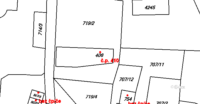 Libouchec 410 na parcele st. 406 v KÚ Libouchec, Katastrální mapa