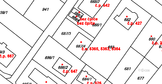 Bukov 5363,5364,5365, Ústí nad Labem na parcele st. 687/4 v KÚ Bukov, Katastrální mapa
