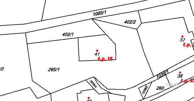 Horní Kostelec 18, Červený Kostelec na parcele st. 41 v KÚ Horní Kostelec, Katastrální mapa