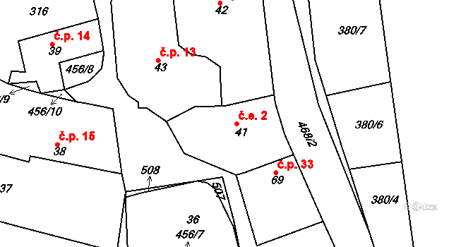 Vyhnanice 2, Voděrady na parcele st. 41 v KÚ Vyhnanice u Voděrad, Katastrální mapa