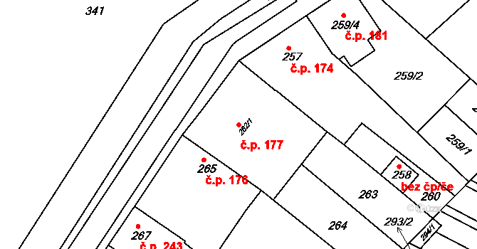Hrušky 177 na parcele st. 262/1 v KÚ Hrušky, Katastrální mapa