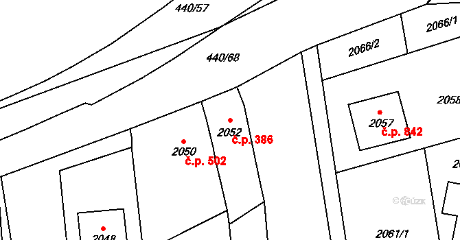 Koryčany 386 na parcele st. 2052 v KÚ Koryčany, Katastrální mapa