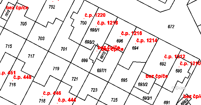 Brno 106284827 na parcele st. 697/2 v KÚ Černá Pole, Katastrální mapa