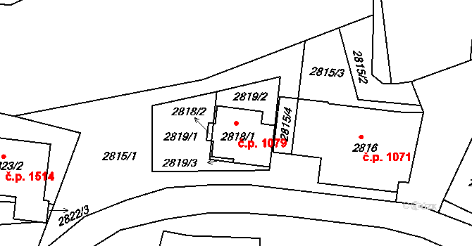Rakšice 1079, Moravský Krumlov na parcele st. 2818/1 v KÚ Moravský Krumlov, Katastrální mapa