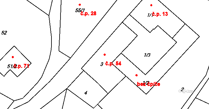Hluzov 54, Černotín na parcele st. 3 v KÚ Hluzov, Katastrální mapa