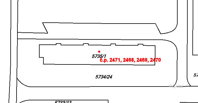 Přerov I-Město 2468,2469,2470,2471, Přerov na parcele st. 5735/1 v KÚ Přerov, Katastrální mapa