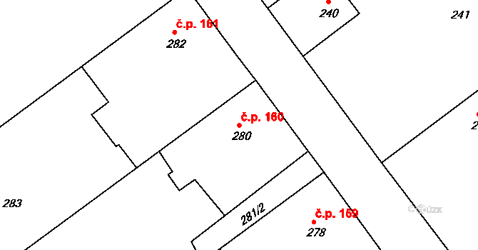 Malešov 160 na parcele st. 280 v KÚ Malešov, Katastrální mapa