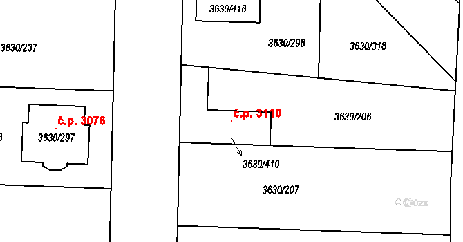 Louny 3110 na parcele st. 3630/410 v KÚ Louny, Katastrální mapa