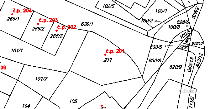 Jenišovice 201 na parcele st. 231 v KÚ Jenišovice u Jablonce nad Nisou, Katastrální mapa