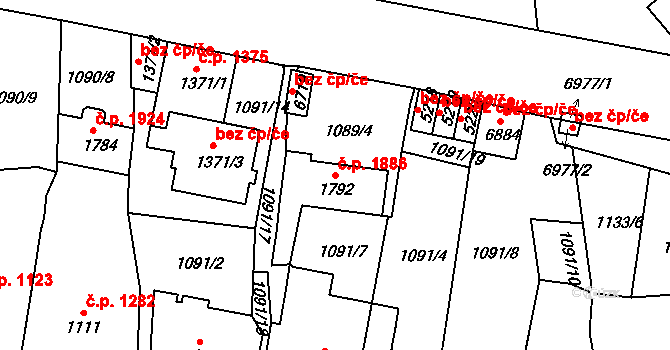 Jablonec nad Nisou 1886 na parcele st. 1792 v KÚ Jablonec nad Nisou, Katastrální mapa