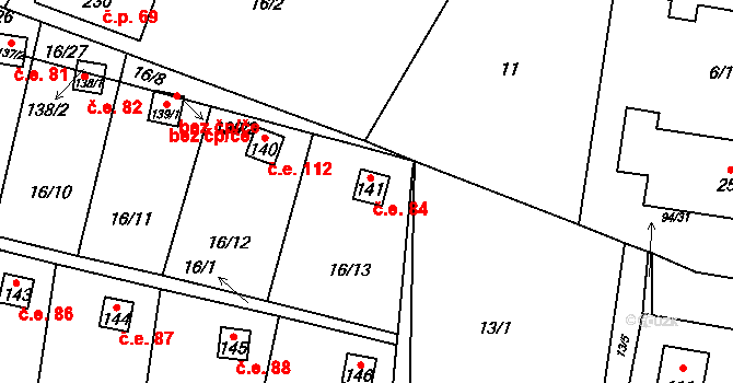 Zborná 84, Jihlava na parcele st. 141 v KÚ Zborná, Katastrální mapa