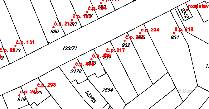Telč-Štěpnice 217, Telč na parcele st. 931 v KÚ Telč, Katastrální mapa