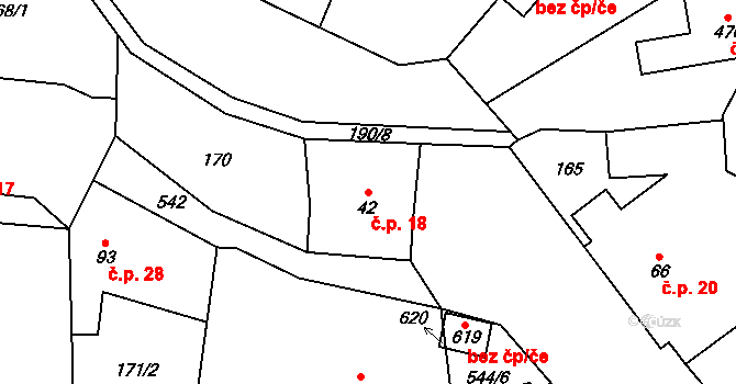 Mírovice 18, Veleň na parcele st. 42 v KÚ Veleň, Katastrální mapa