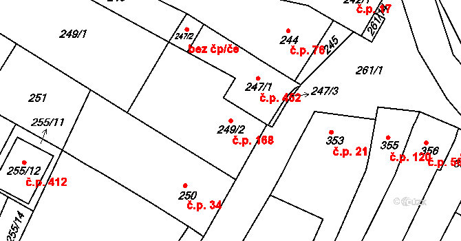 Popůvky 168 na parcele st. 249/2 v KÚ Popůvky u Brna, Katastrální mapa