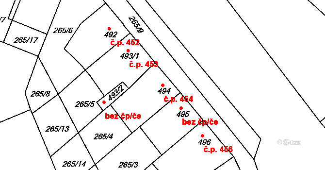Tišnov 454 na parcele st. 494 v KÚ Tišnov, Katastrální mapa