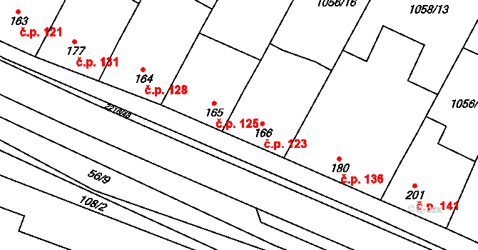 Troubky 123, Troubky-Zdislavice na parcele st. 166 v KÚ Troubky, Katastrální mapa