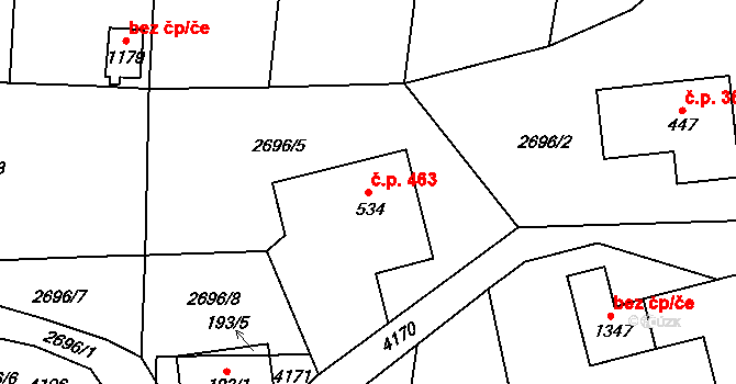 Kozlovice 463 na parcele st. 534 v KÚ Kozlovice, Katastrální mapa
