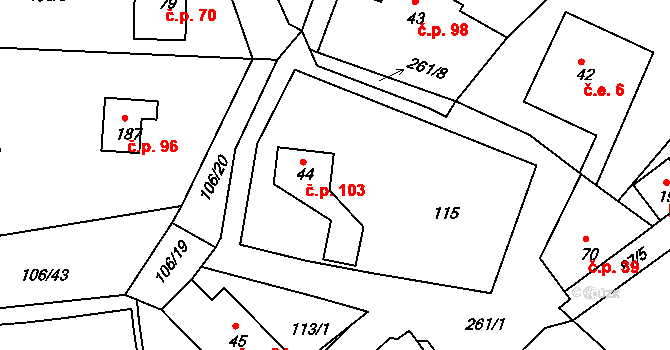 Svijany 35 na parcele st. 44 v KÚ Svijany, Katastrální mapa
