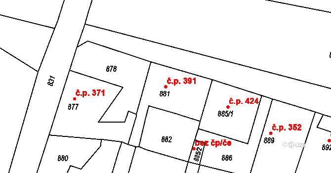 Hrádek nad Nisou 391 na parcele st. 881 v KÚ Hrádek nad Nisou, Katastrální mapa
