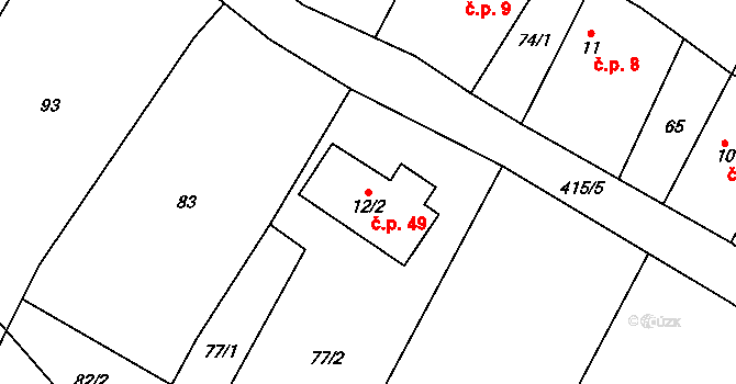 Želechy 49, Lomnice nad Popelkou na parcele st. 12/2 v KÚ Želechy, Katastrální mapa